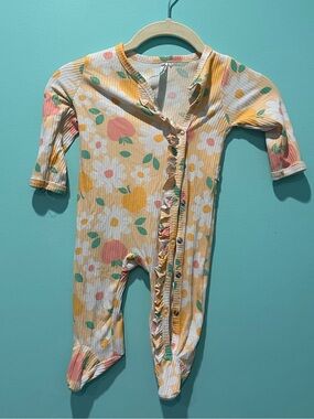 Floral Ribbed Footie One-Piece in Yellow
